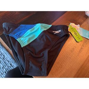 Speedo Endurance+ Swim Briefs Size 26 Black & Imperial Blue NWT MSRP $44.00